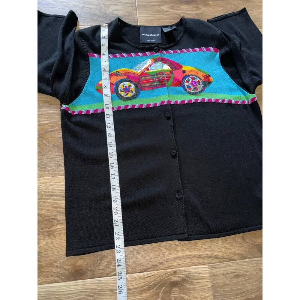 Michael Simon Vintage Cars Beaded Spun Silk Blend Sweater - size large